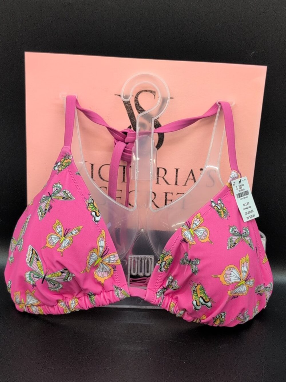 Victoria's Secret PINK Swim Triangle String Bikini Top XL Pink Butterfly